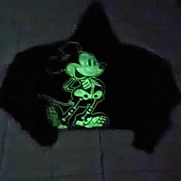 Disney Mickey Mouse Skeleton Juniors Size Large Oversized Cropped Hoodie Glows - Picture 2 of 11